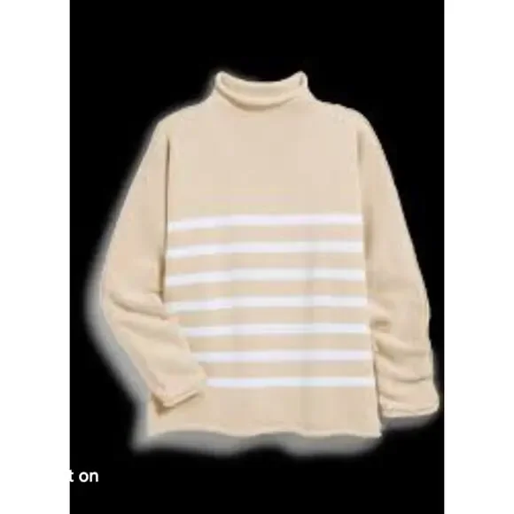 FRANK & EILEEN Sz S Small Tan White Stripe Monterey Roll Neck Sweater